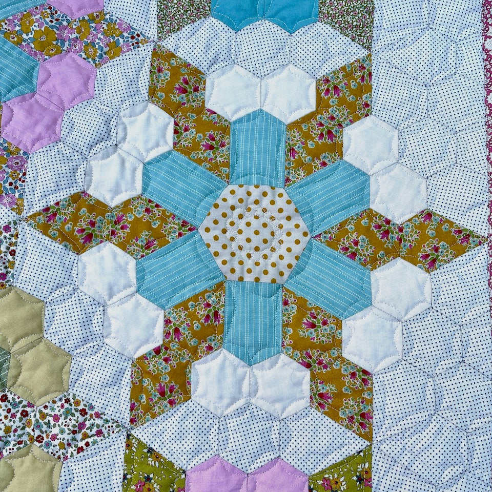 A closeup of one of the blocks in the Spring Garden Quilt