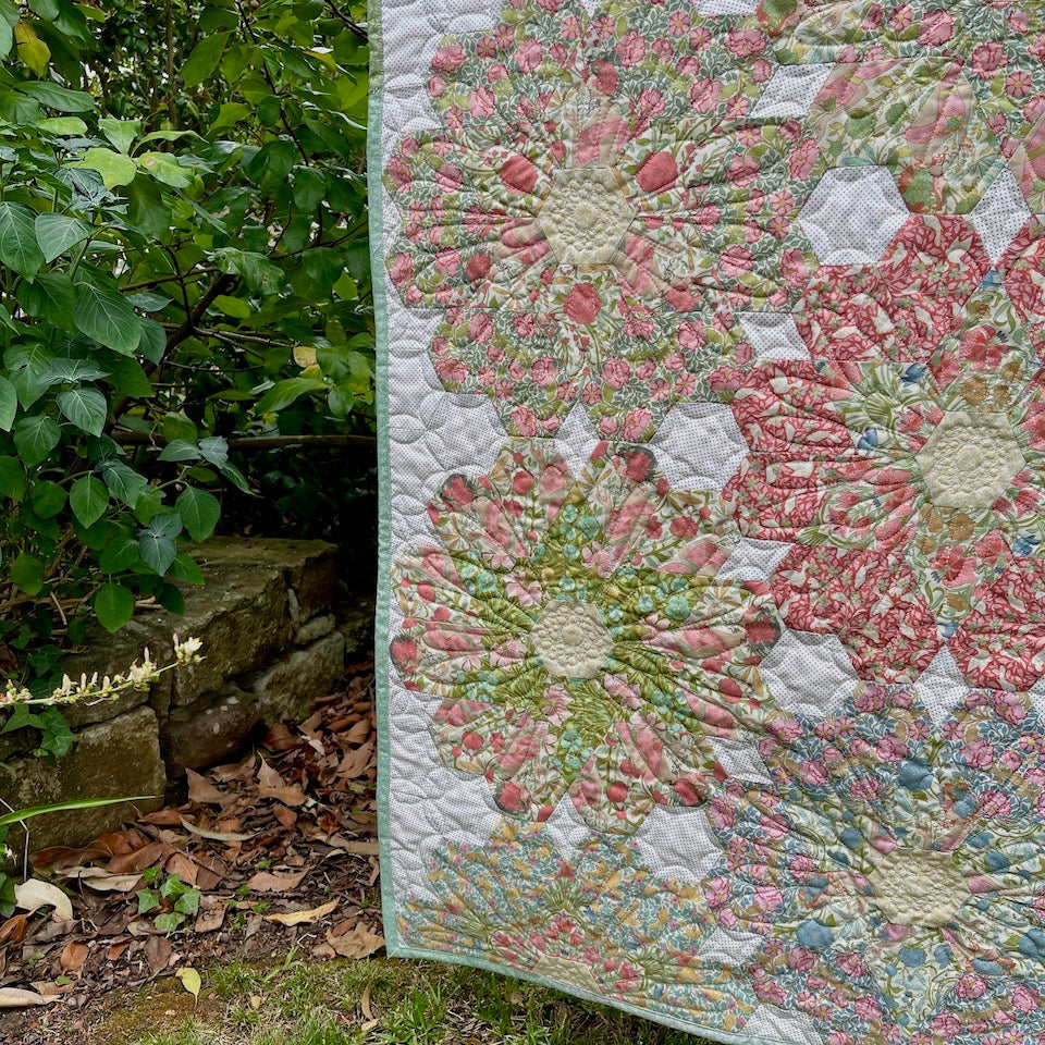 Close Up of Big Blooms in Tilda Songbird Fabric