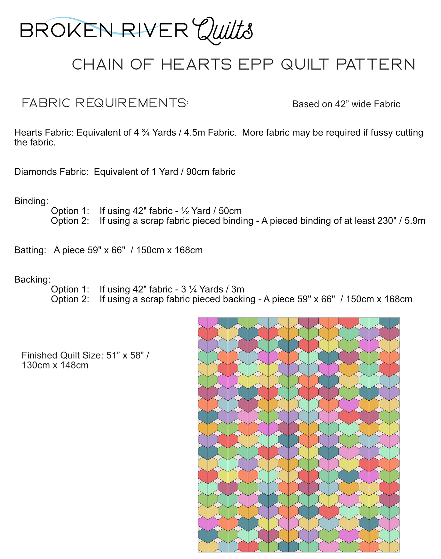 Chain of Hearts EPP Quilt - Scrap Busting EPP Quilt Paper Pattern