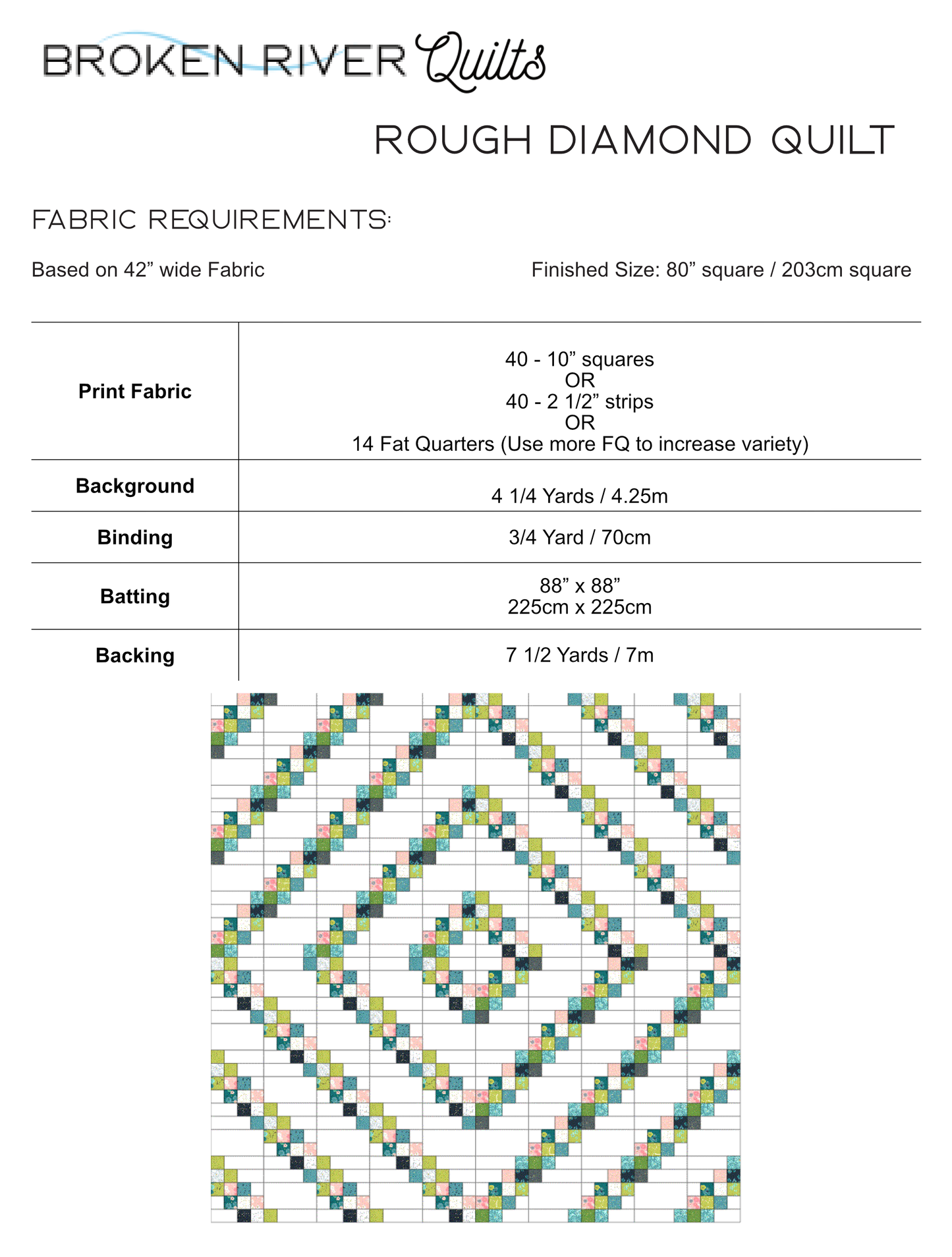 Rough Diamond Quilt - Layer Cake, Jelly Roll or Fat Quarter Quilt PDF Pattern