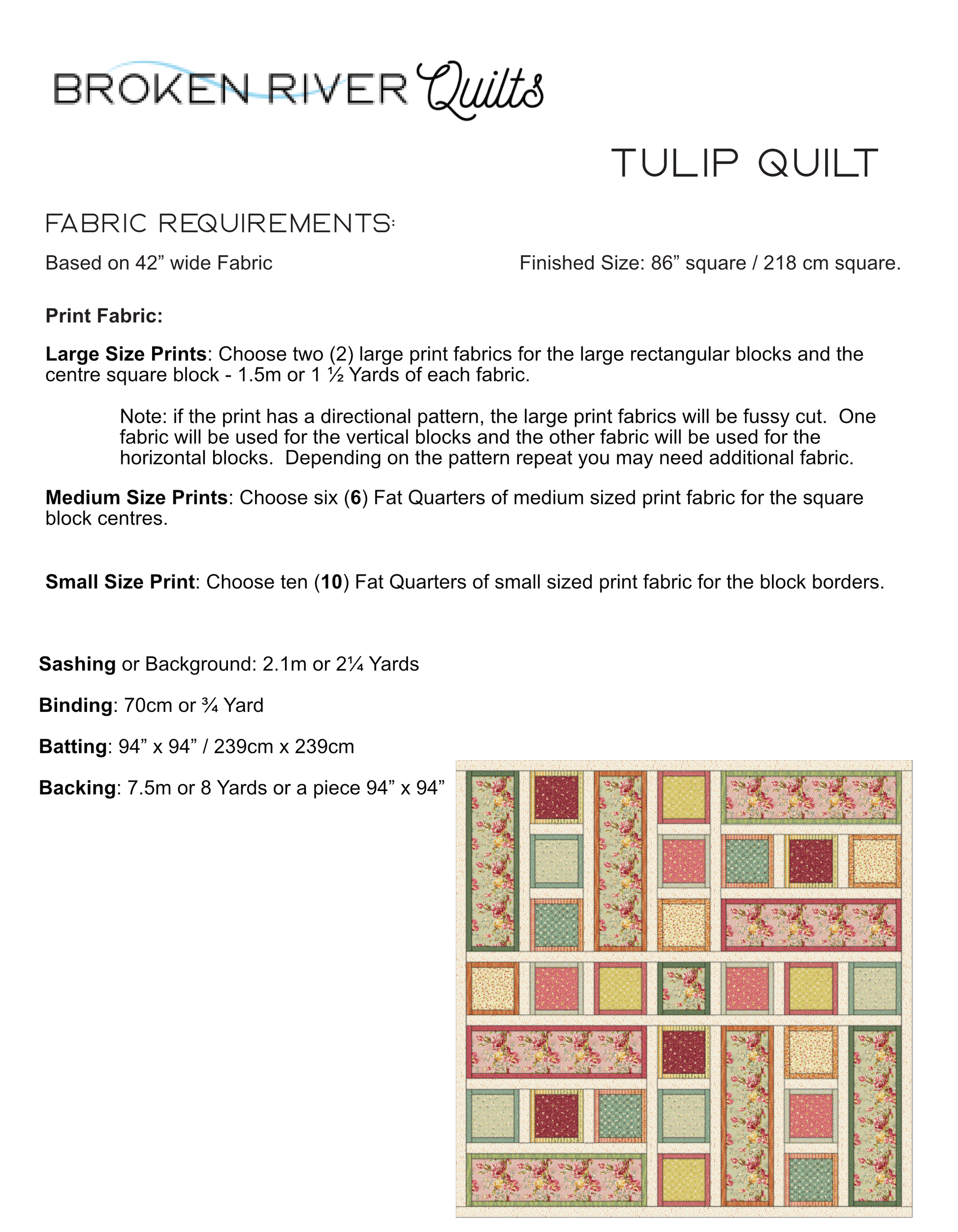 Fabric requirements for the Tulip Quilt