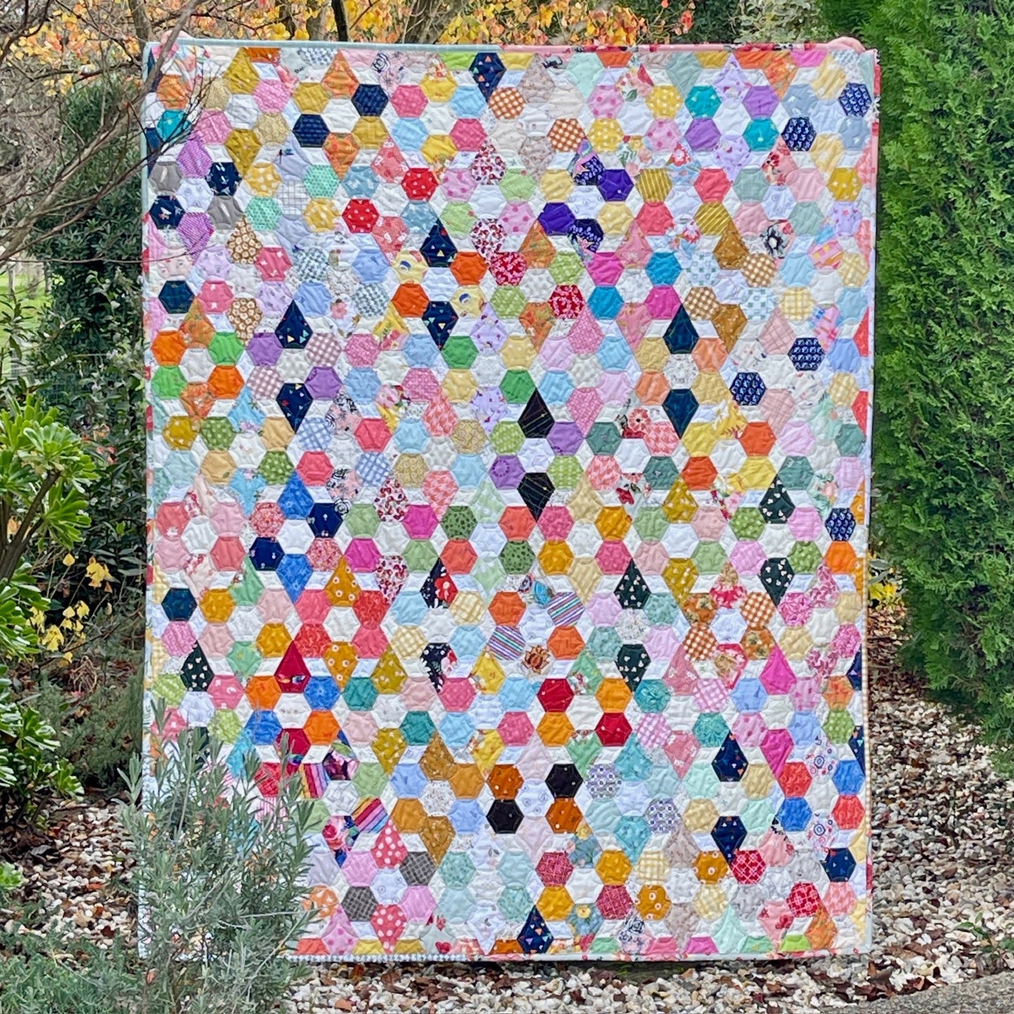 Scrappy Blooms Quilt in the Garden